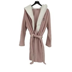 VICTORIA'S SECRET The Cozy Hooded Short Sherpa Hoodie Robe Pink Heart Size M/L